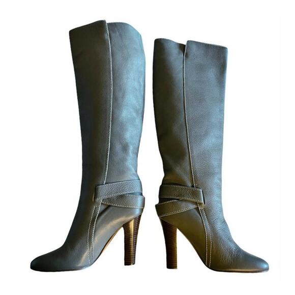 CHLOE Tucson Gray Boots Leather Adjustable Belt Knee High Tall Italy EU 38 /7.5 - Picture 6 of 11